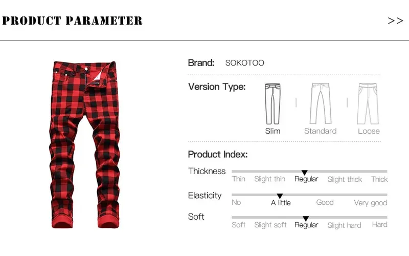 Men Red Plaid Printed Pants Fashion Slim Stretch Jeans Trendy Plus Size Straight Trousers — image 7