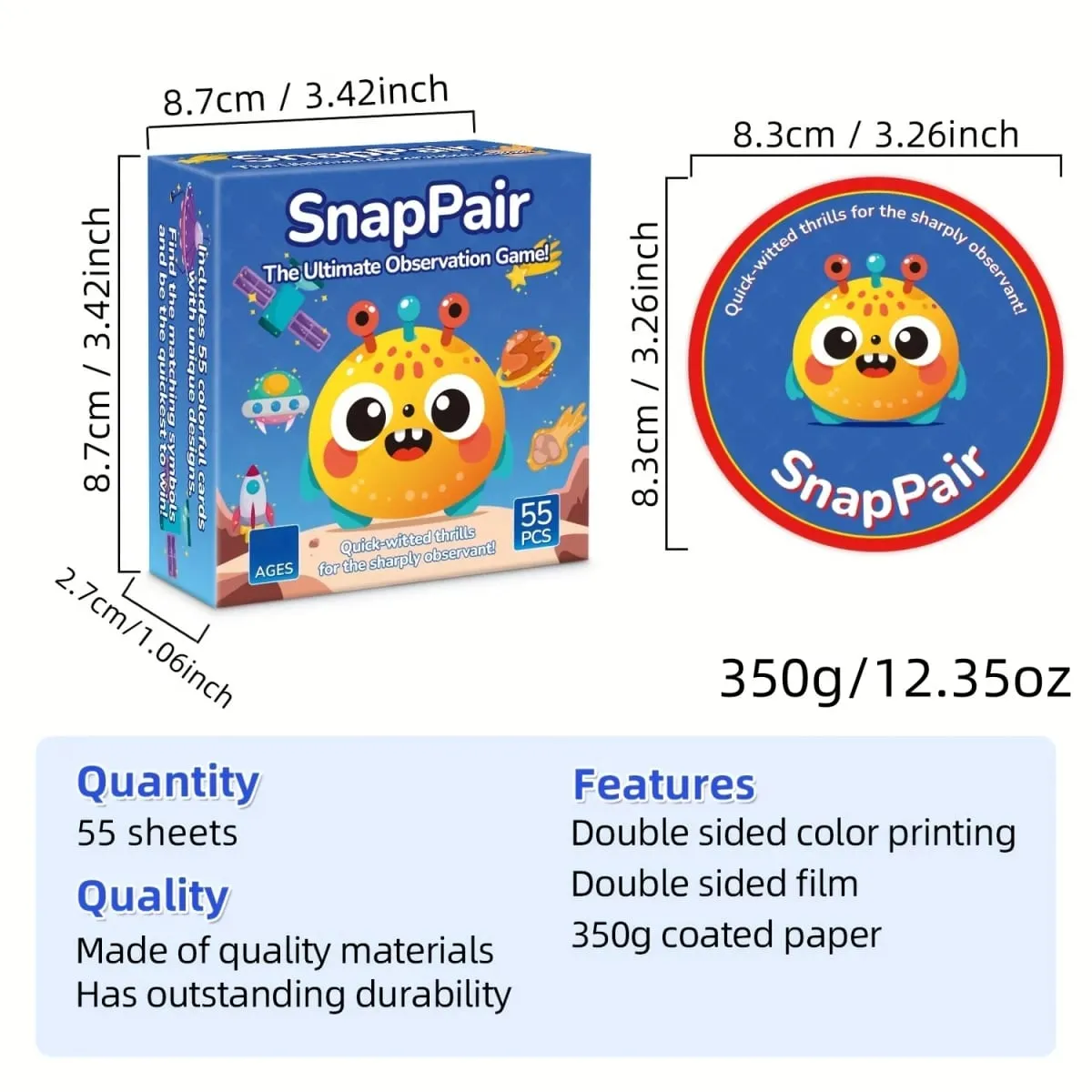 《Snappair: เกมกระดานจับคู่การสังเกตขั้นสูงสุดพร้อมไพ่ 55 ใบ》เกมไพ่เกมกระดานเหมาะอย่างยิ่งสำหรับของขวัญการรวบรวมครอบครัว — image 6