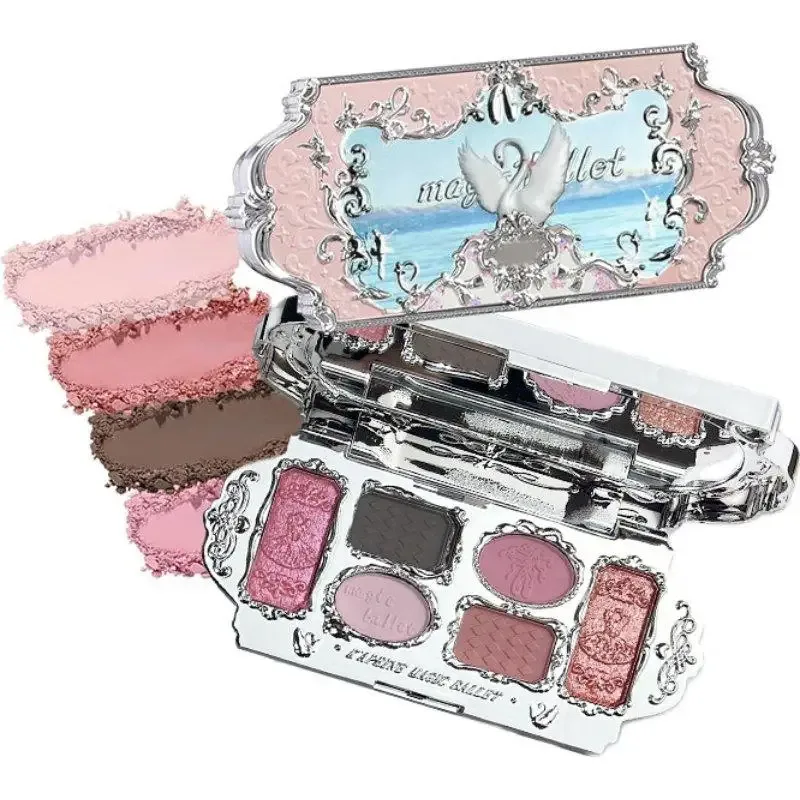Palette di ombretti a sei colori con cigno, opachi, luccicanti, perlati, glitter, impermeabili, altamente pigmentati, per trucco a lunga durata, cosmetici per il viso — image 9