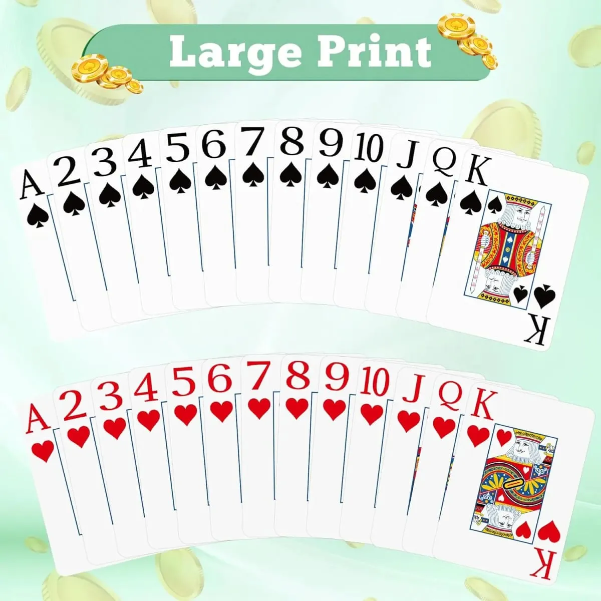 ไพ่ 2 แพ็ค | ไพ่พิมพ์ใหญ่ | ง่ายต่อการสับไพ่โป๊กเกอร์พรีเมี่ยมสำหรับเกมไพ่ Family Game Night Table M
