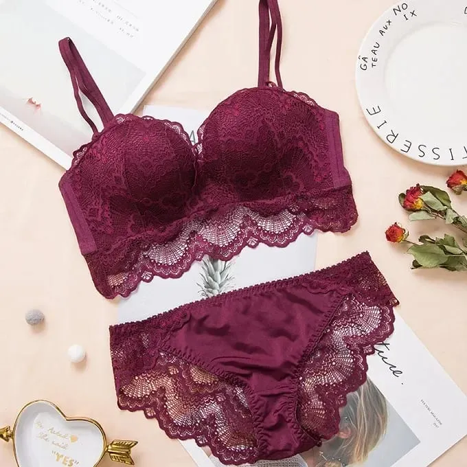 Set di lingerie sexy con reggiseno push up - Confortevole biancheria intima di pizzo senza fili, coppa per palmo per sollevamento 75°C/80°C/85°C — image 10