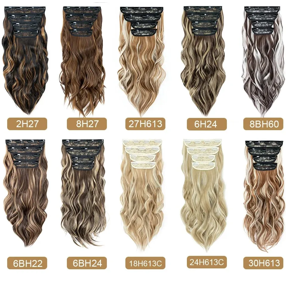 4 pièces ensemble pince dans les Extensions de cheveux mettre en évidence ondulé bouclés longs postiches synthétiques pour les femmes 22 pouces 180g pinces à cheveux cheveux — image 2