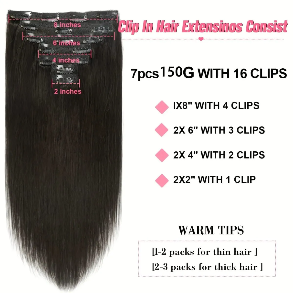 20 "ตรงยาวสุด 7 ชิ้นชุดหนาคลิปต่อผมตรงเต็มหัวสีดำสำหรับผู้หญิงสังเคราะห์ผม — image 3
