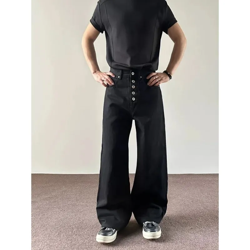 Jeans pour hommes Noir Baggy Denim Pantalon Style américain Rivet Cinq Boutons Poche Coupe Ample Streetwear Homme Pantalon