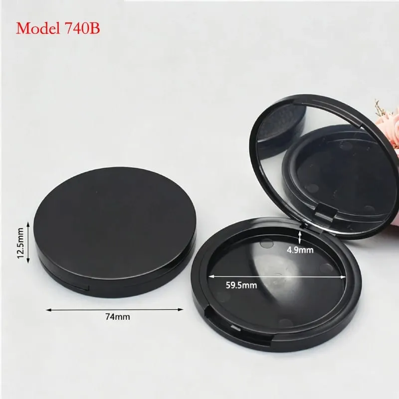 Batchpris for sort farve rund form plast makeup emballage Tom kompakt pulveretui Pulver Blusher Container — image 11