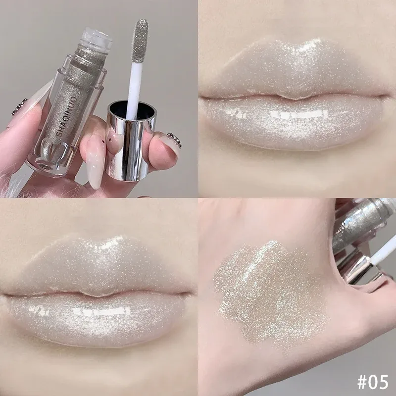 Mirror Watery Lip Gloss Lasting Moisturizing Lip Tint Cool Black Silver Gray Pearl Fine Sparkling Lipstick Makeup Cosmetics — image 11