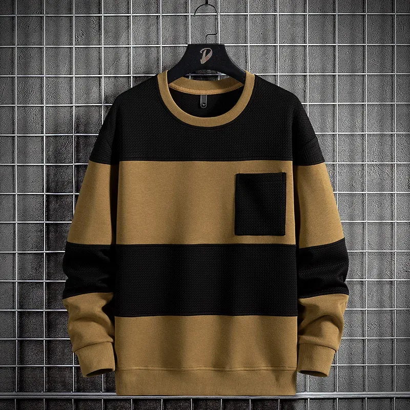 2024 Spring Men Stripe Sweatshirt Cotton Oversized Hoodies Men Long Sleeve O-Neck Pullovers Male Streetwear Fashion Tops 6Xl 8Xl — image 3