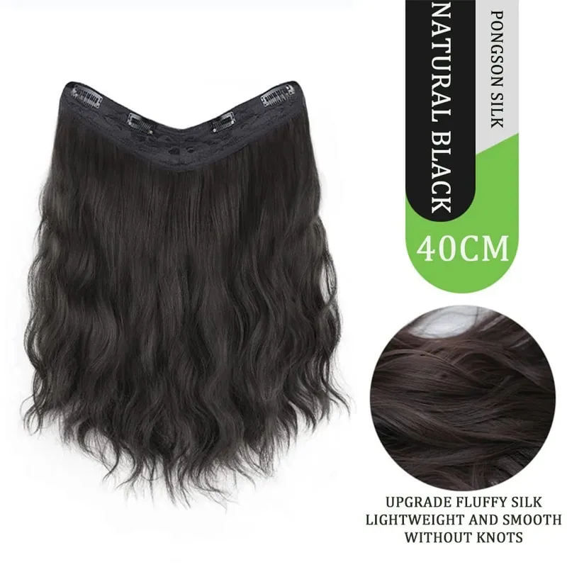 U Part Hair Extensionsสังเคราะห์Curly Waveคลิปในส่วนขยายของผมOne Piece 3/4 Full Headครึ่งวิกผมตรงหนาhairpiece