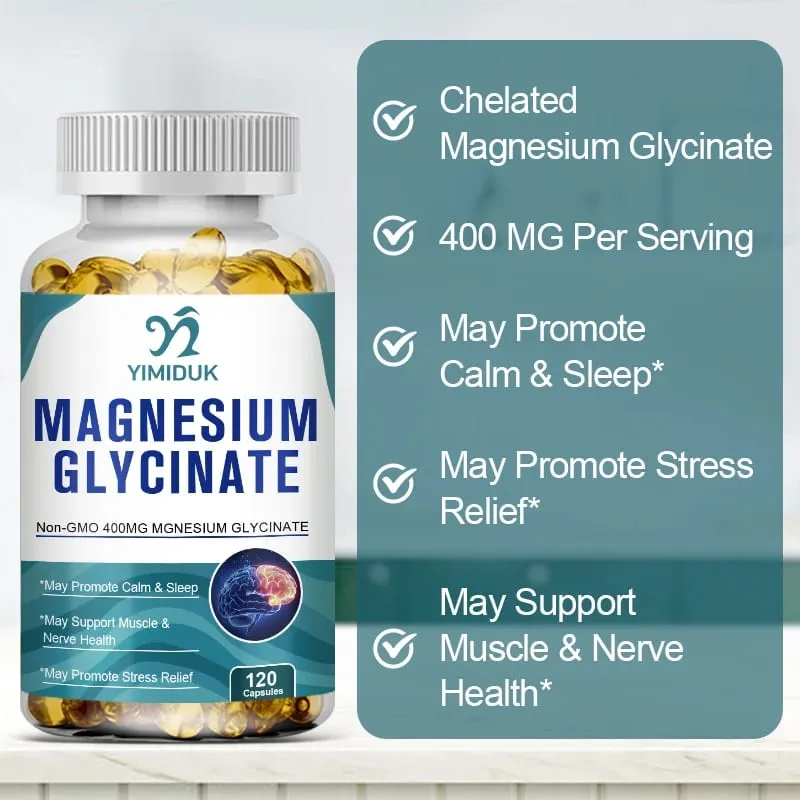 Magnesium Glycinate Capsules 400mg High Absorption Bone Support Health Care Mineral Supplement Promotes Muscle Gel 120 Capsules — image 4
