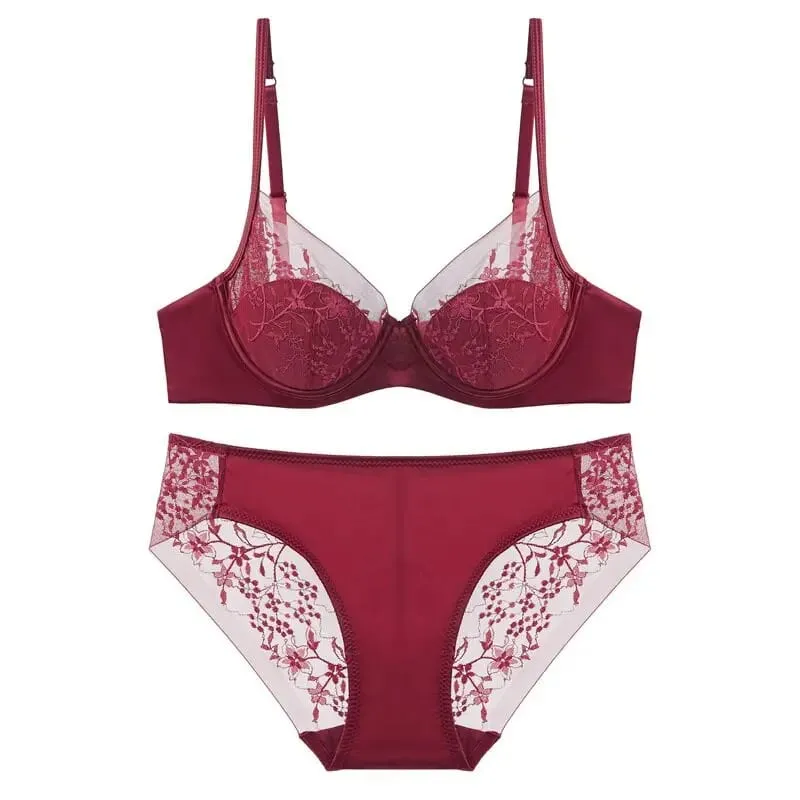 Women Lace Lingerie Set Thin Cup Minimizer Bra Panty Kit Full Coverage Breathable Intimates for Big BustFashion Daily Underwear — image 11