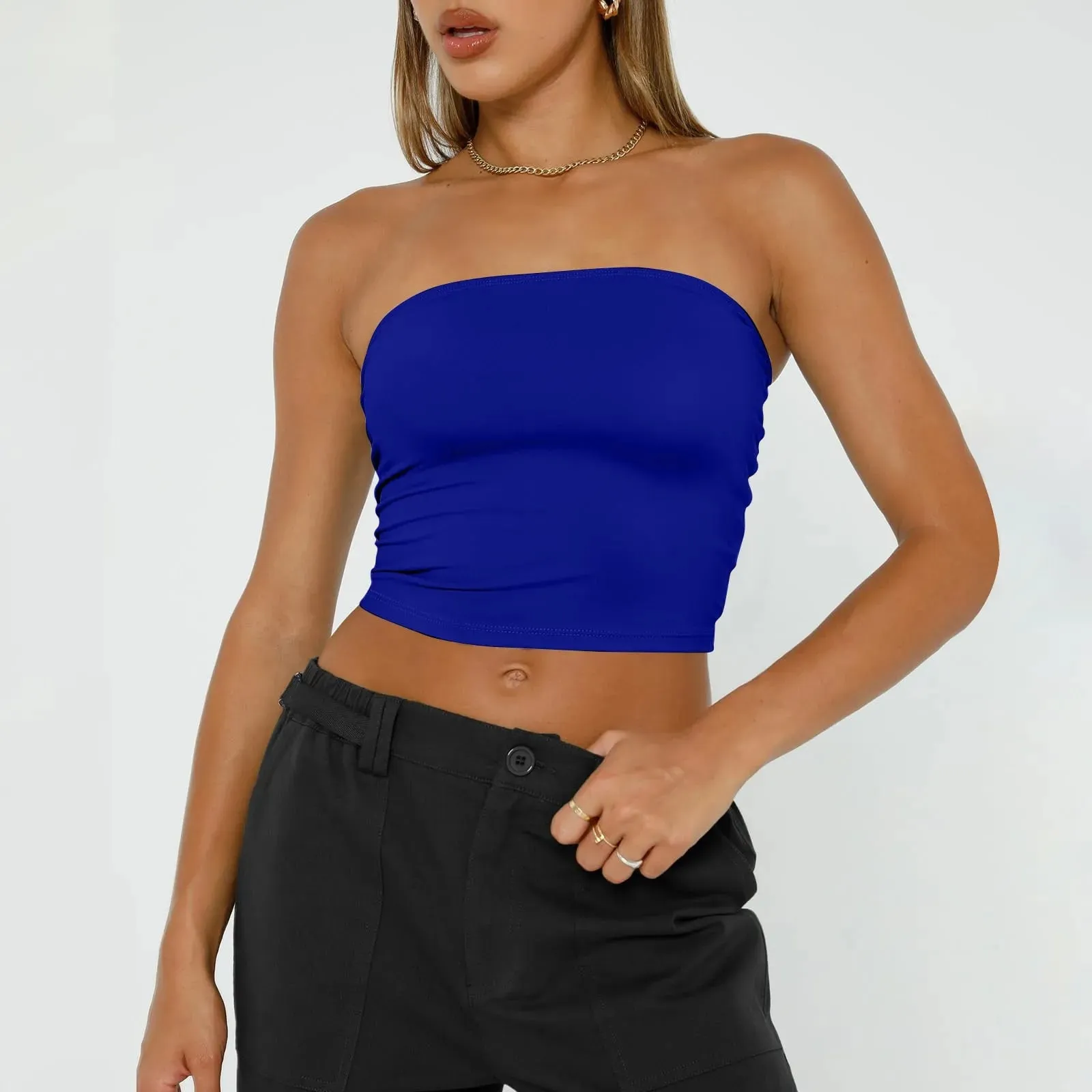 Trägerloses Crop-Top für Damen, Basic, rückenfrei, ärmellos, Bandeau, niedlich, sexy Tops, Trend, Street-Fashion, klassisch, einfarbig, Röhren-Tops — image 8