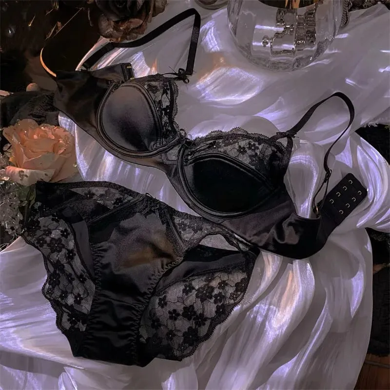 Ensemble de soutien-gorge Sexy en dentelle florale, Section fine, respirant, petits seins rassemblés, seins latéraux brillants, couleur unie, ensemble de sous-vêtements