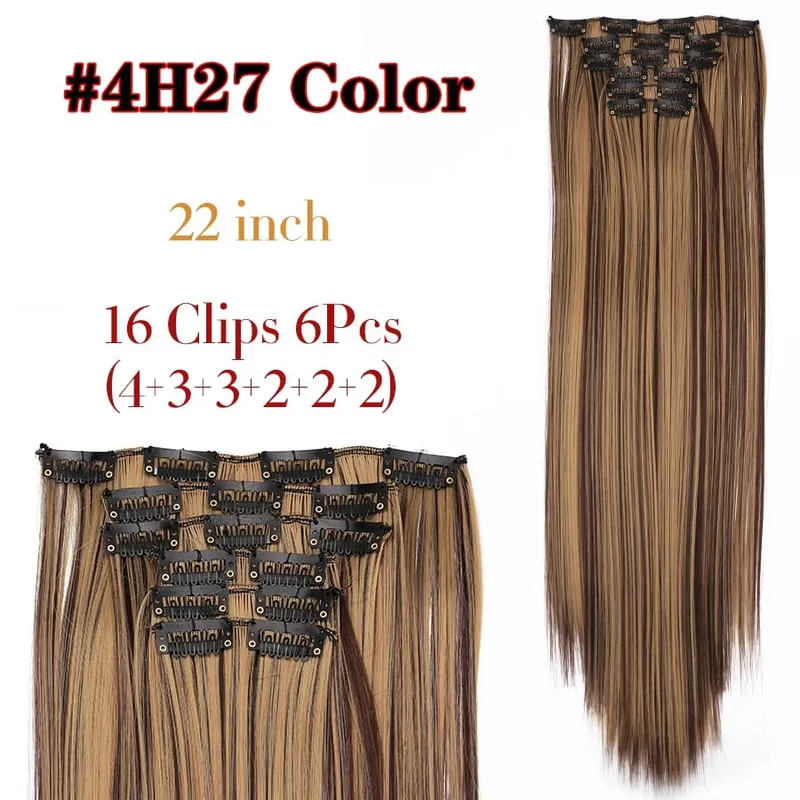 คลิปสีดำในส่วนขยายตรง 22 "ยาวสังเคราะห์หนาคลิปบนผมสำหรับผู้หญิง 6 ชิ้น/เซ็ต CURLY Full HEAD งานแต่งงานทุกวัน — image 20