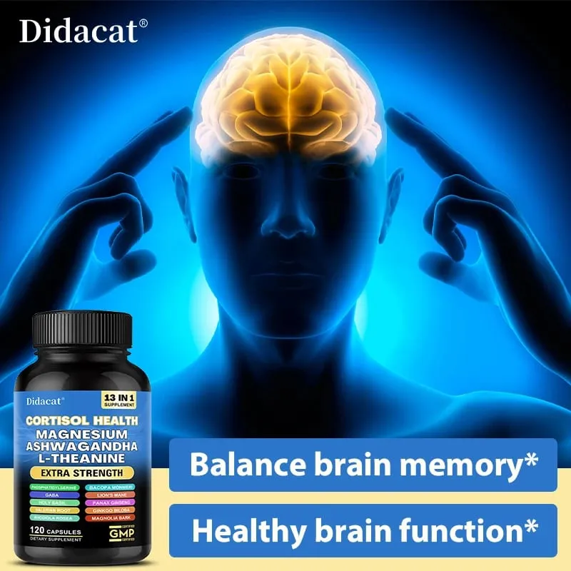Cortisol Support Capsules na may Ashwagandha at Magnesium Support Stress Relief Kalmadong Mood Adrenal Health at Matahimik na Pagtulog