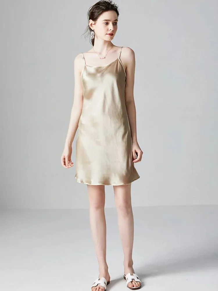 SuyaDream – Mini robe en soie véritable pour femme, 19mm, sans manches, couleur unie, bretelles Spaghetti, vêtements de nuit élégants et chics, 100%, 2025 — image 3