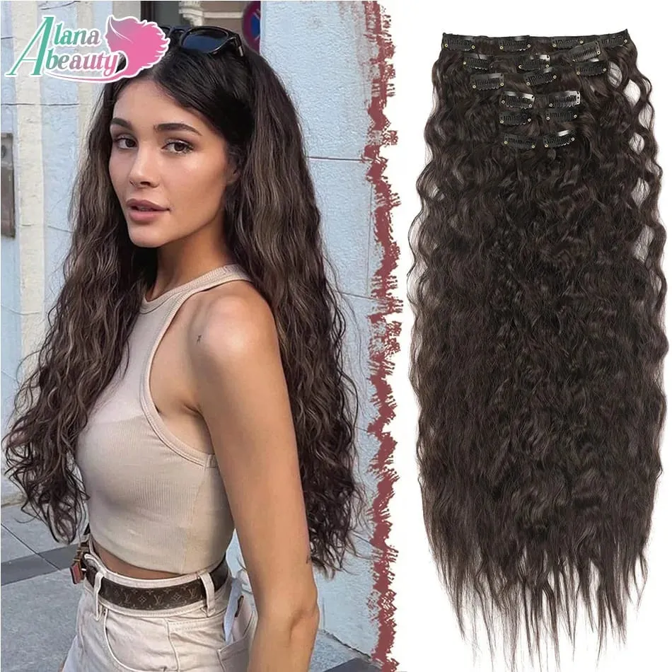 Alana 28inch Synthetic Long Water Curly Clip In Hairpieces Hair Extensions Kinky Curly Clip-in Hair Heat Resistant Organic Fiber — image 15