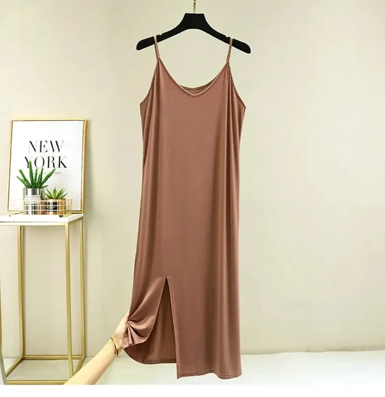 Womens Modal Volledige Slip Jurk Ondergoed Veststrap Solid Lange Onder Jurk Hemdje Slips Innerlijke Petticoat Vrouwen Intimates — image 12