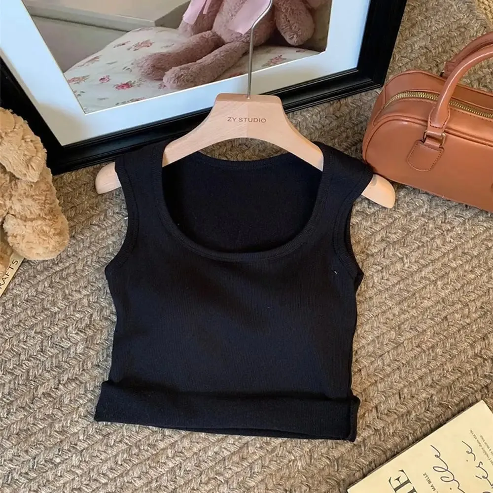 Frauen Einfarbig O Hals Rippen Tank Top Breite schulter Gurt Leibchen 2025 Sommer herbst Grundlegende Leibchen Elastische Tank Tops
