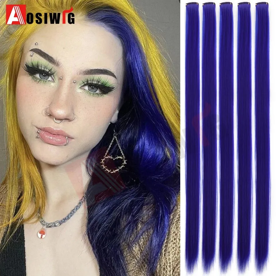5PC สังเคราะห์ Feather Hair Extensions พร้อมคลิปทนความร้อนตรงผมสีสีดำคลิปผมสตรี 8G — image 20