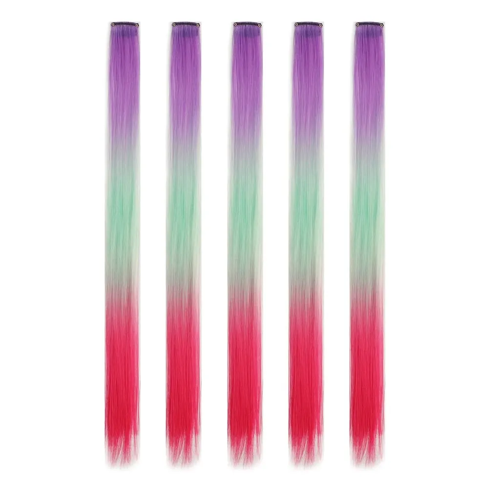 5 stks/set Clip in Hair Extensions Synthetische Haarstukjes Gekleurde Party Hoogtepunten voor Meisjes 18 inch Multi-kleuren Steil Haar — image 30