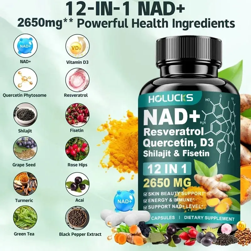 Capsule NAD+ 12 in 1 con semi d'uva curcuma supportano la produzione di energia, comfort digestivo e funzione immunitaria per donne attive — image 3