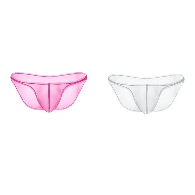Sous-vêtements pour hommes, culotte triangulaire transparente en soie glacée délicate, slip taille basse de personnalité — image 17