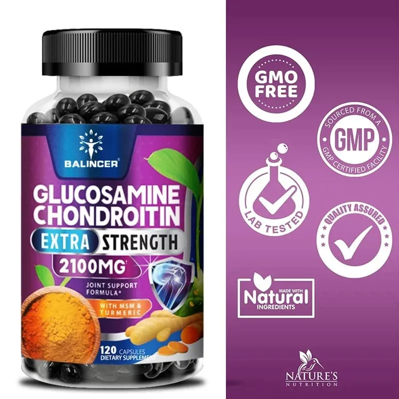 Complexo de glucosamina e condroitina com suplemento dietético de suporte articular de raiz de cúrcuma 120 cápsulas vegetarianas — image 4