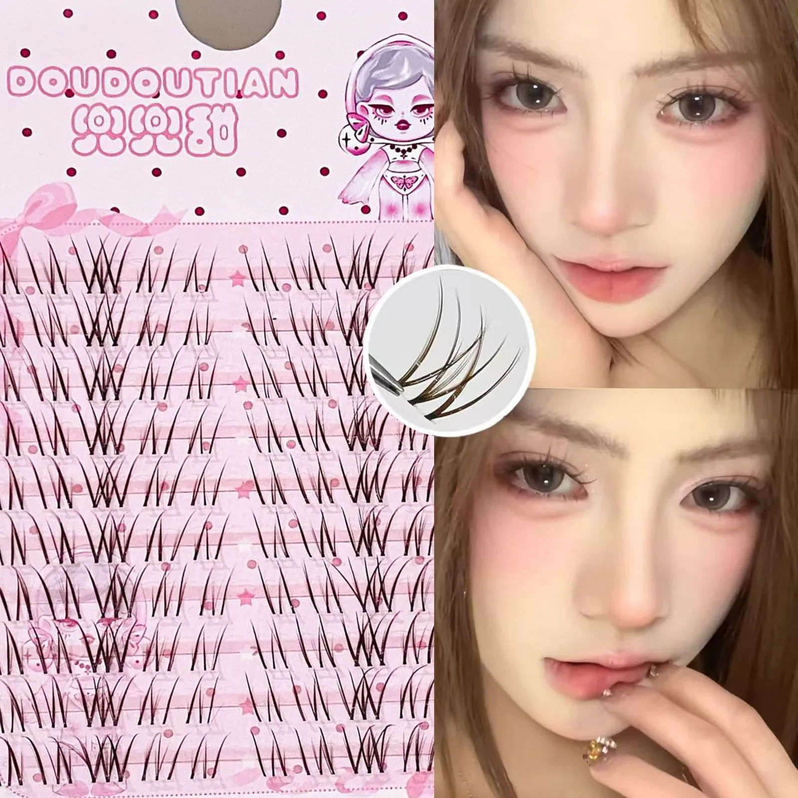 3/10 file Ciglia finte marroni dolci Natural Whispy Fluffy Air Manga Stile coreano Estensioni ciglia finte Trucco occhi perfetto — image 2
