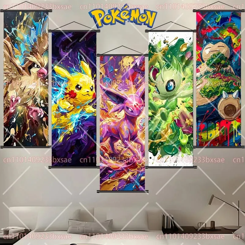 Peinture en rouleau HD de dessin animé Pokémon, Eevee, Pikachu, Suicune, Charizard, Mewtwo, décoration murale de fond, affiche, cadeau pour enfants — image 2