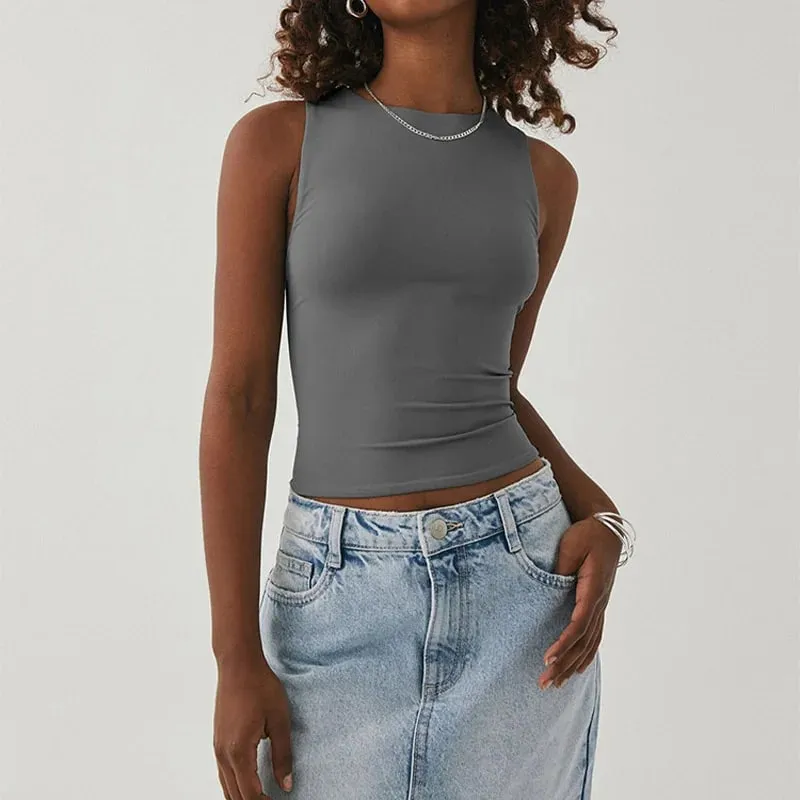 Camicia senza maniche con fondo stretto, girocollo, gilet casual in tinta unita a forma di I — image 5