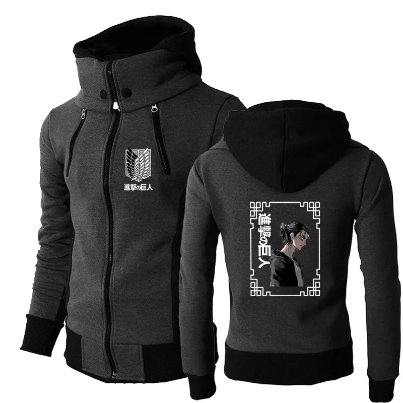 2025 Japanese Anime Jacket Spring And Autumn Man's Stand-Up Collar Hoodies Attack on Titan Logo Print Sports Comfortable Coat