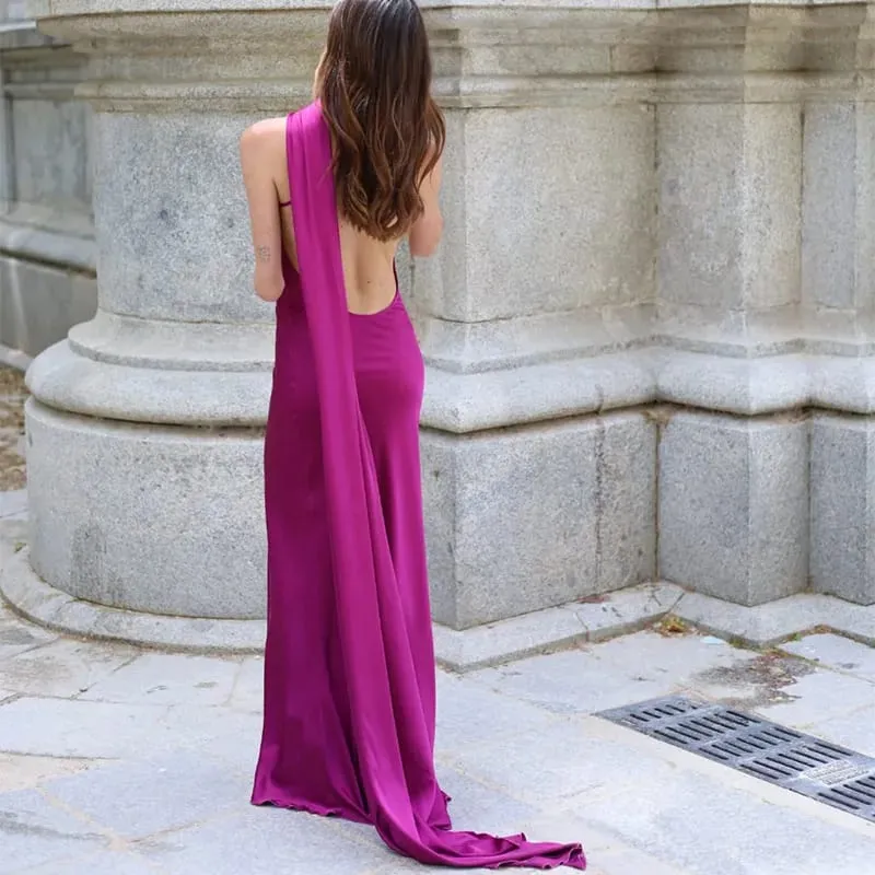 Robe longue en Satin pour femmes, dos nu, col en V, sans manches, fente, couleur unie, Sexy, Robes de soirée, vacances, été, 2026 — image 23