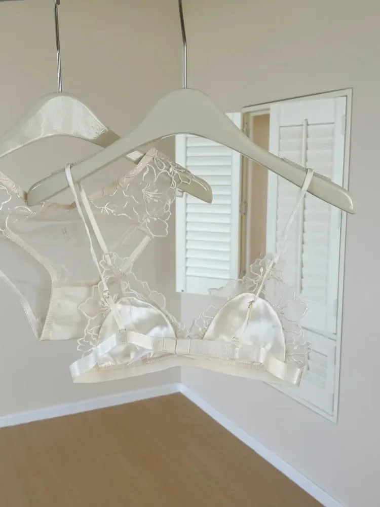​ Bralette de encaje francés elegante, copa triangular sin aros, tirantes finos, busto pequeño, conjunto de lencería cómoda para mujer BANERDANNI