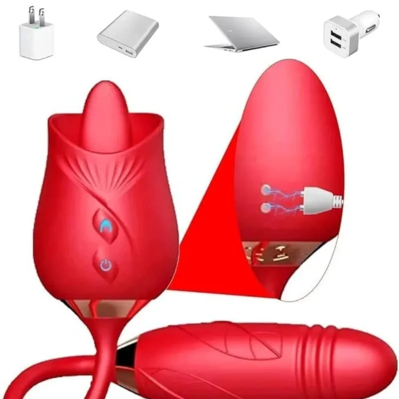 Penggetar Menghisap Mawar yang Kuat dengan Tujahan Perangsang Klitoris G-Spot Massager 10 Mod Mainan Seks Boleh Dicas semula untuk Wanita — image 4