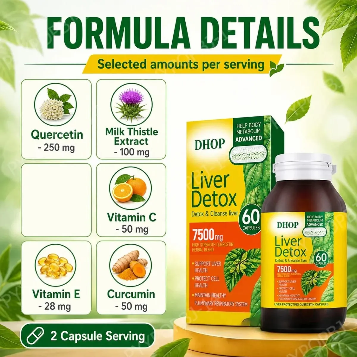 Capsules de chardon-marie pour la santé du foie, 60 unités avec vitamine C E, choline, curcumine, soutient une fonction hépatique saine — image 5