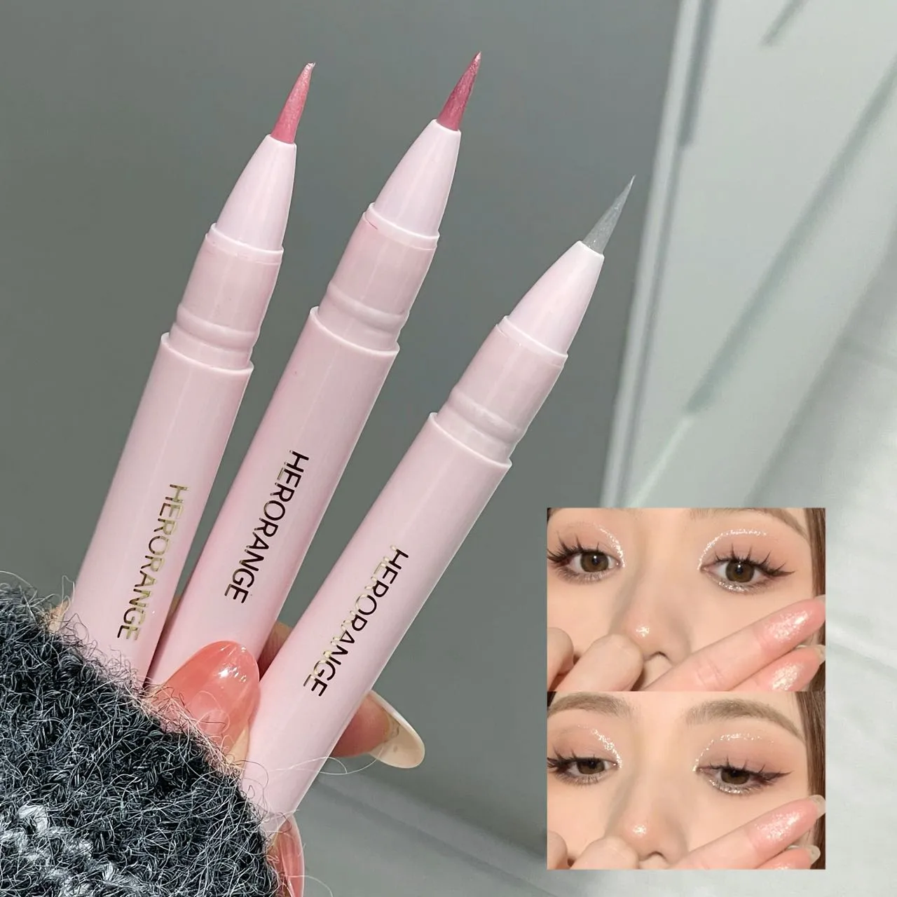 Herorange Glitter Shimmer Eyeliner Pen Penyerlah Berkilauan untuk Pen Solek Ulat Sutera Cairan Licin Bawah Mata — image 3