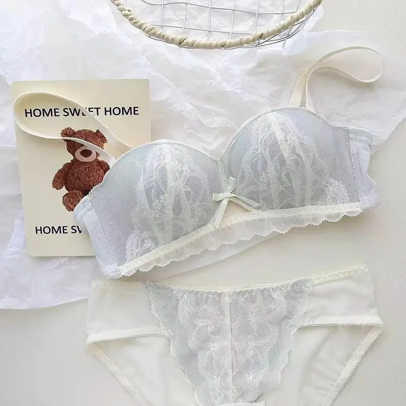 ภาษาฝรั่งเศสคำลูกไม้ครึ่งถ้วย Bra ชุดไร้สาย Push Up เล็กเพิ่มลิฟท์ป้องกันการหย่อนคล้อย Comfort ชุดชั้นในเซ็กซี่ชุดสำหรับสตรี — image 9