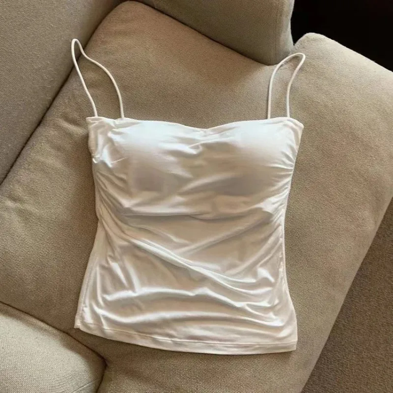 ใหม่-เซ็กซี่จีบถัง Camisole ผู้หญิงฤดูร้อนสปาเก็ตตี้เสื้อแขนกุด — image 9