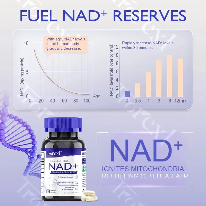 NAD + Doplněk resveratrolu NAD Plus Boosting – podporuje buněčnou energii, metabolismus proti stárnutí, zdraví pokožky — image 3
