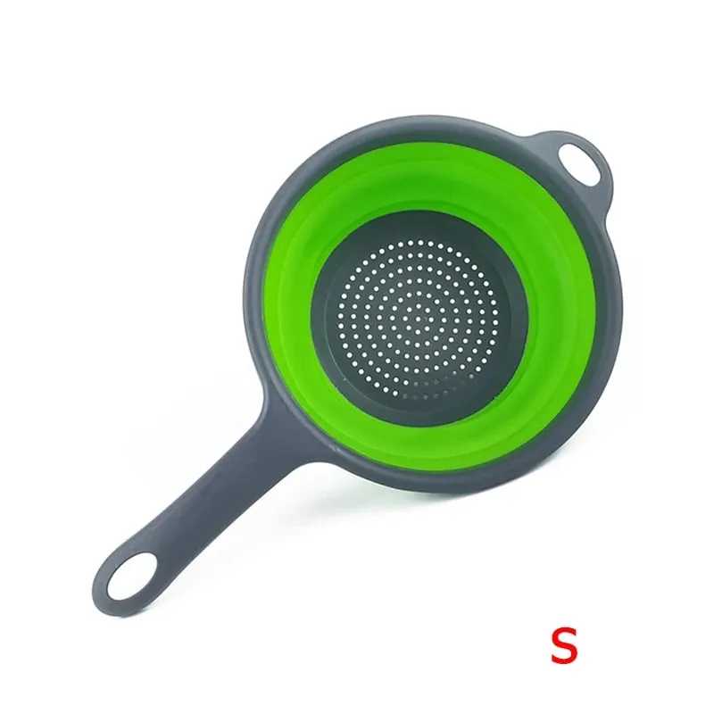 Colador plegable de silicona con mango, colador plegable de cocina para drenar Pasta, verduras, frutas, JT111