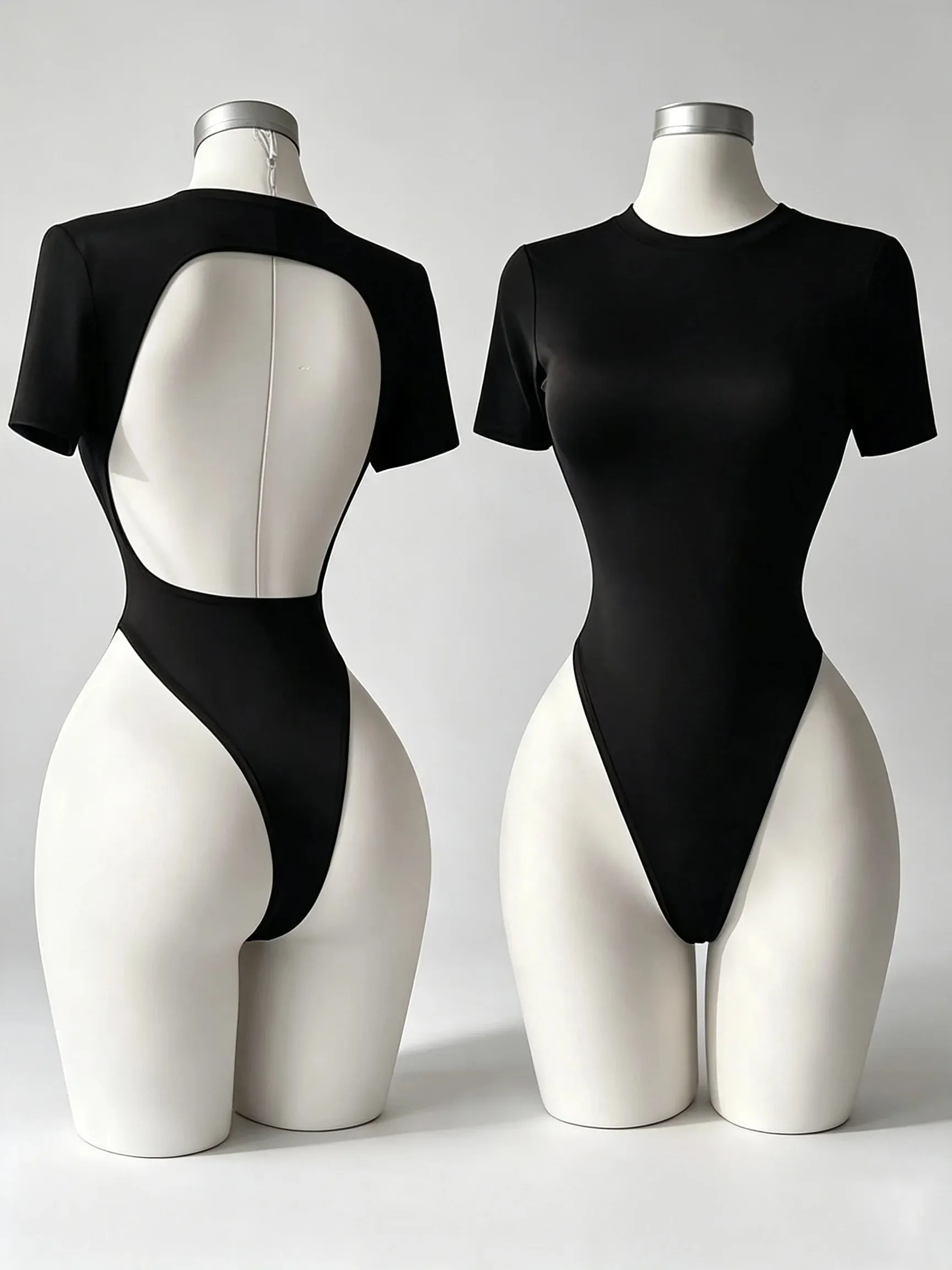 Kvinnors högkvalitativ rygglös bodysuit Basic enfärgad Underkläder med bekväm passform — image 2