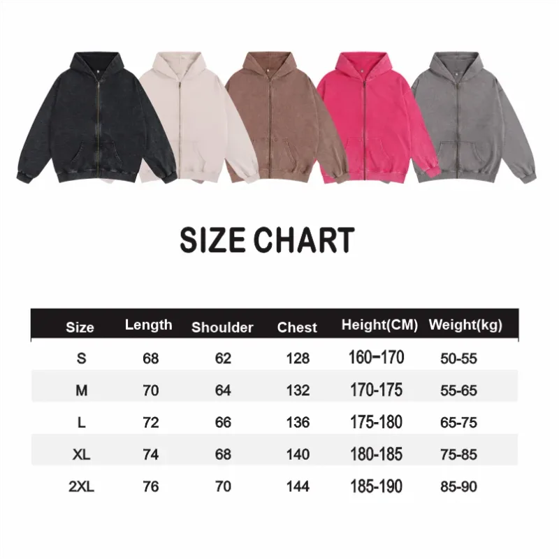 Wax Dyed Wool Zipper Hooded Sweatshirt Pants Set Custom Logo Printing Embroidery Retro Washed Old Street Set — image 13