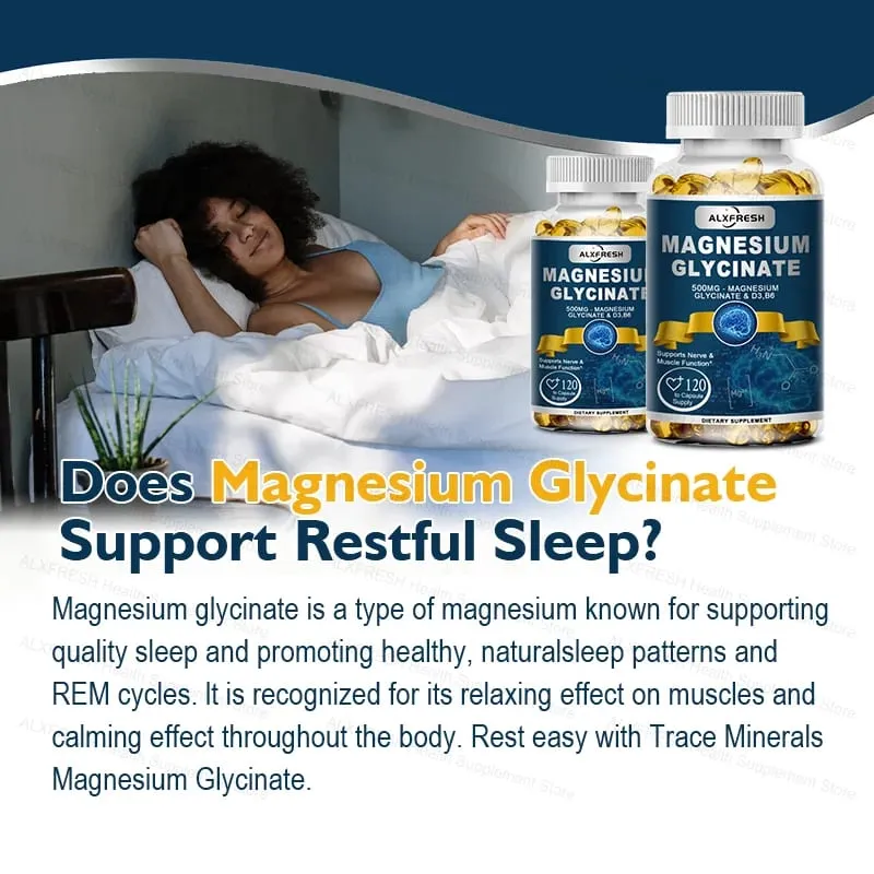 Originální doplněk Magnesium Glycinate 500 mg – vysoká absorpce pro spánkové svaly a klidnou podporu – D3 B6 Zinek