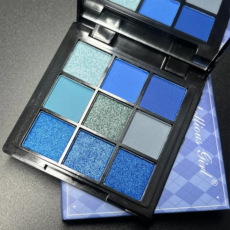Palette de fards à paupières, 9 couleurs, bleu dauphin, résistant à la sueur, mat naturel, nacré, paillettes, maquillage pour les yeux, cosmétiques pour Festival de musique