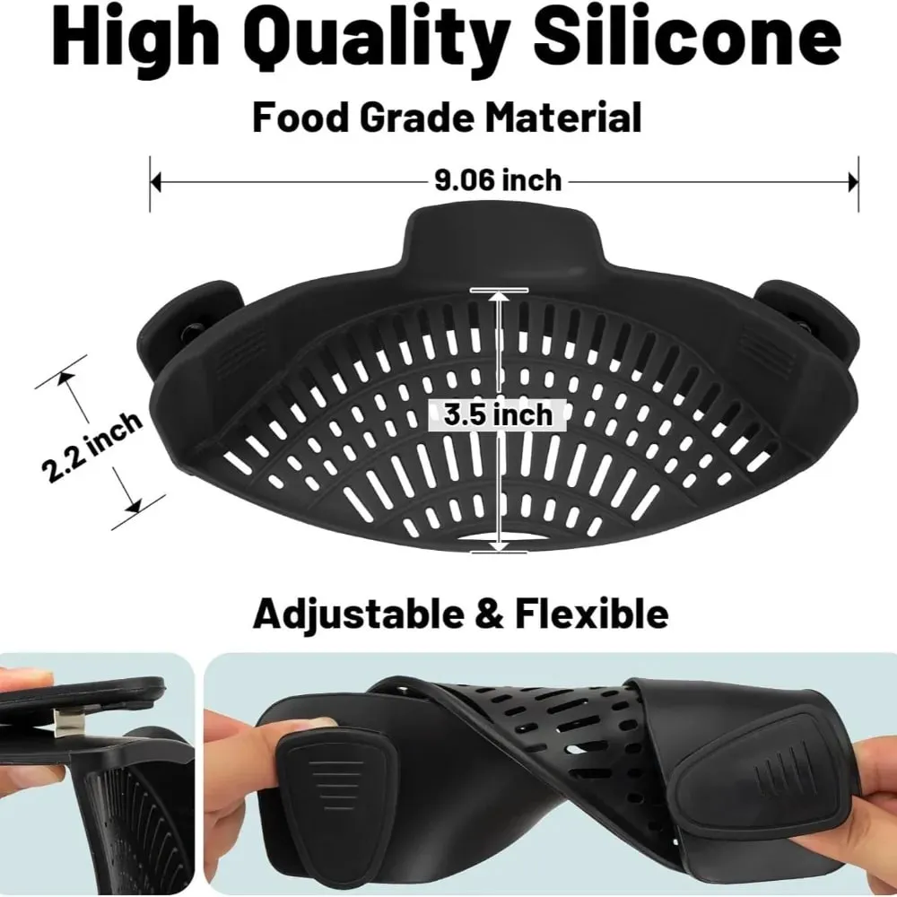 Heat-Resistant Silicone Clip-On Strainer for Pots/Pans - Collapsible Drain Colander for Pasta Veggies Fruits - Kitchen Tool — image 4