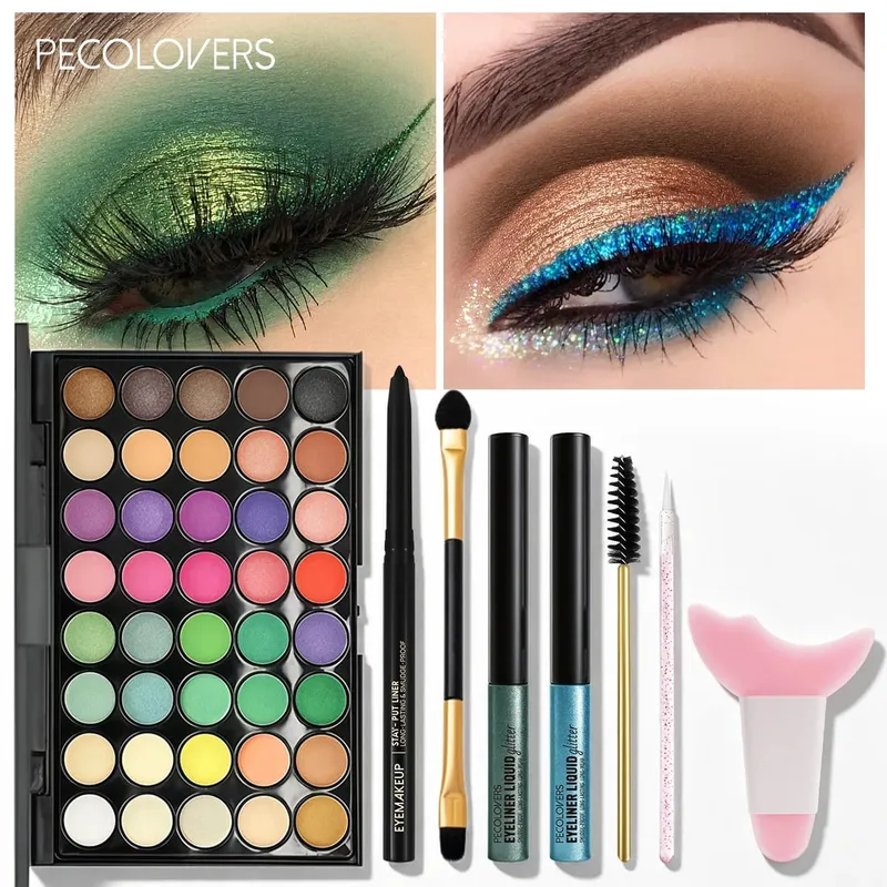 8 ชิ้น/เซ็ตฮาโลวีน Carnival Eye แต่งหน้า Bright สีอายแชโดว์ Sparkle Liquid Eyeliner Eyebrow ปากกาแปรงตา