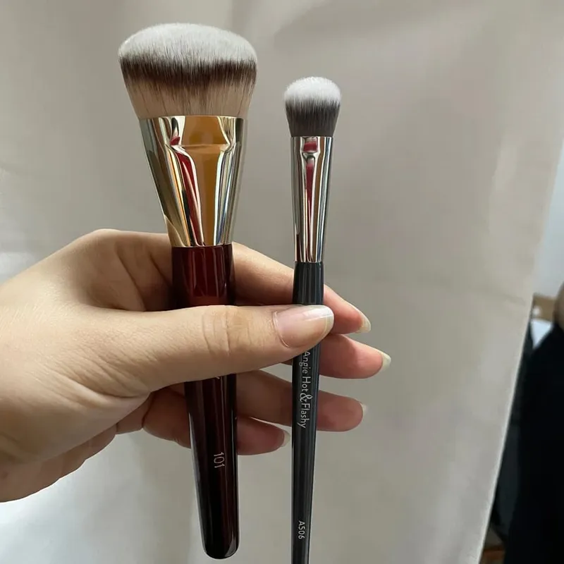 1 unidad 101 brochas de maquillaje para base contorneada, corrector y Base líquida en ángulo, brochas de maquillaje con mango de madera roja, herramientas cosméticas 506 — image 4