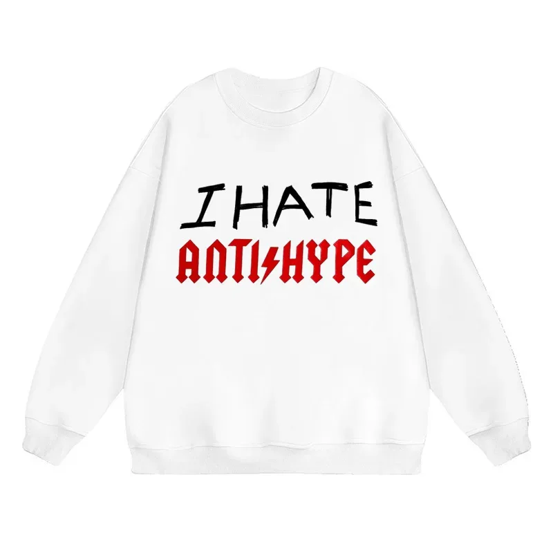 Herren Hoodies I HATE ANTIHYPE Brief Harajuku Übergroßer Pullover Print Sweatshirt Hip Hop Mode Y2k Langarm Tops Kleidung — image 10