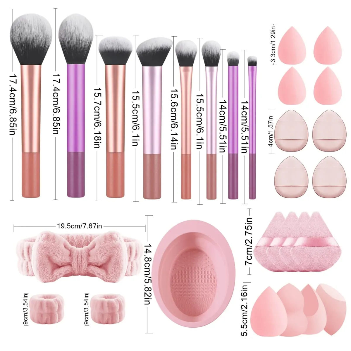 28-delt makeup-værktøjssæt - 8-delt professionelle makeup-børster + toiletartikler sæt og vaskeskål & pufsvamp æg kombination — image 4