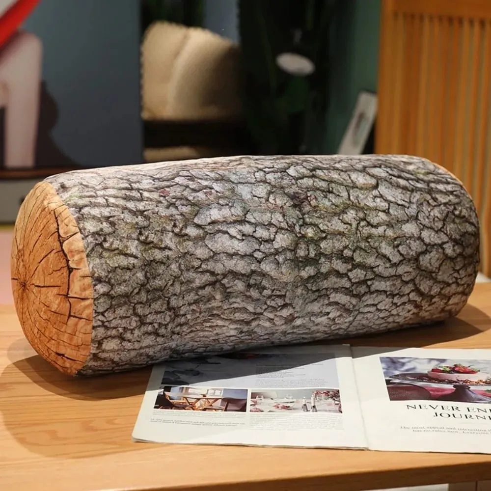 Material almohada de tronco de árbol textura suave PP algodón relleno tocón cojín realista grano de madera novedad almohada para hombres — image 6